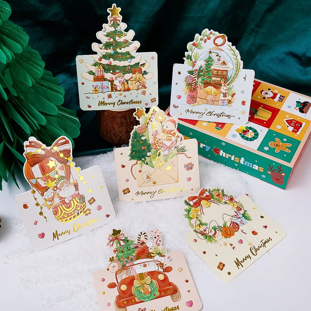 Christmas Cards Greeting Invitations Foldable Bronzing Gifts Letter Home Xmas Party Envelope Decoration Accessories Wholesale