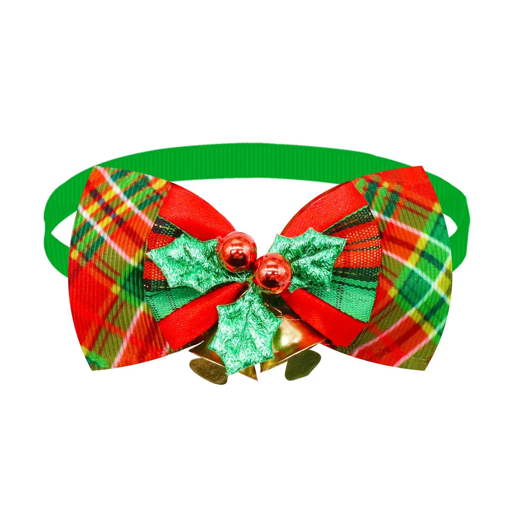 New Christmas Pet Collar with Bell - Festive Red & Plaid Bow Tie, Durable Fabric Pet Collar for Cats & Dogs