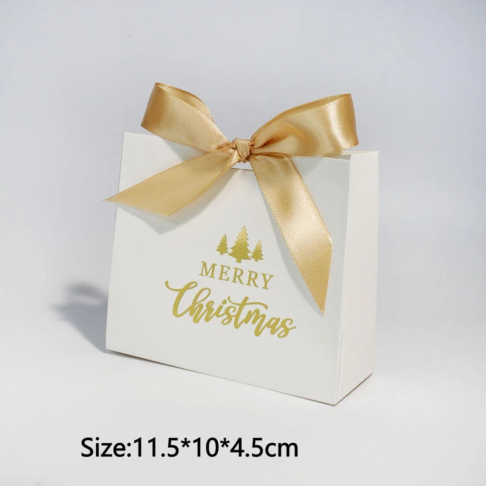 Christmas Gift Paper Bags Transparent Window For Candy Cookie Nougat Packaging Xmas New Year Party Decora