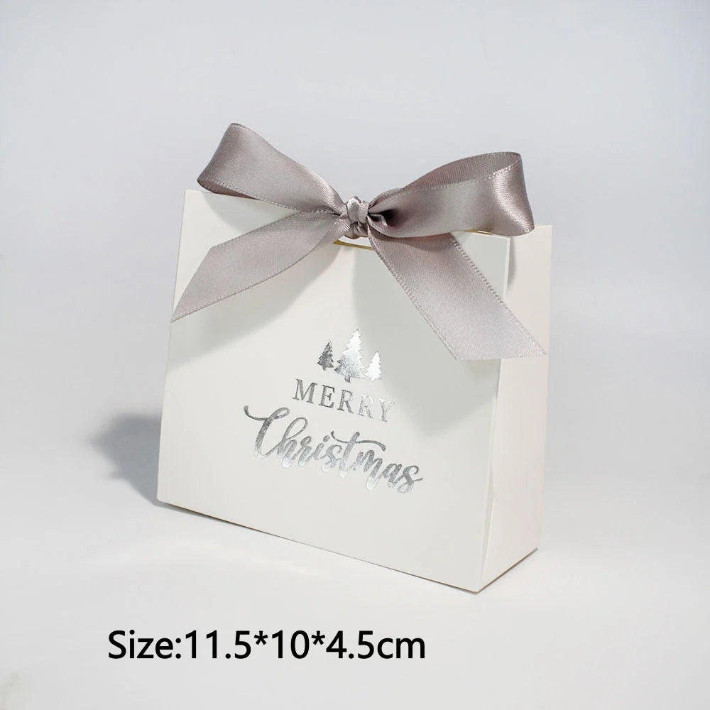 Christmas Gift Paper Bags Transparent Window For Candy Cookie Nougat Packaging Xmas New Year Party Decora