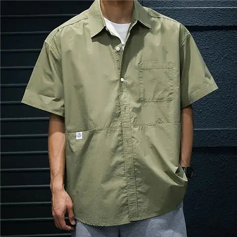 2025 Summer Workwear Short-sleeved Shirt Men Summer Thin Loose Five-quarter Sleeve Versatile Casual Cardigan