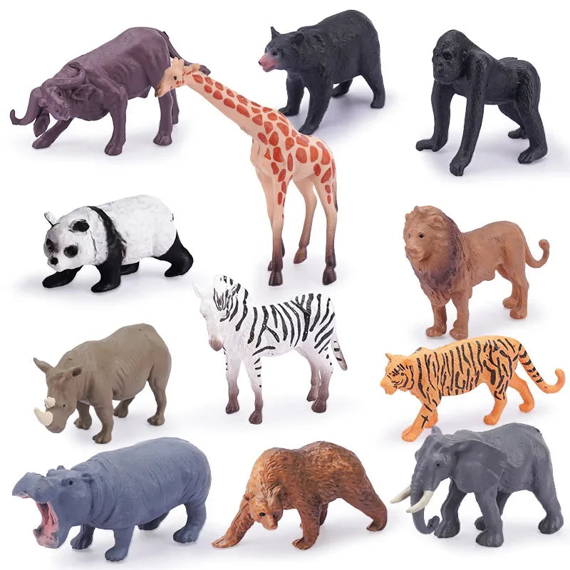 12pcs Realistic Safari Animal Figurine Simulation Model Mini Farm Woodland Animal for Kids Party Favor Preschool Educational Toy