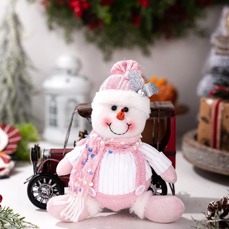 Christmas Decorations: Pink Sequined Scarf, Snowman, Pink Overalls, Reindeer, Pink Sequined Pointed Hat, Santa Claus Home Decor