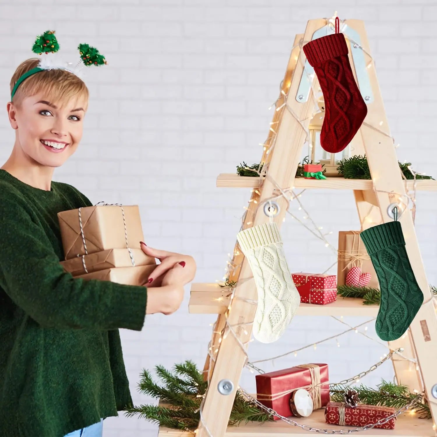 Christmas Fun Stockings For Kids Large Size Cable Knit Stocking Christmas Decorations Gife For Family Party