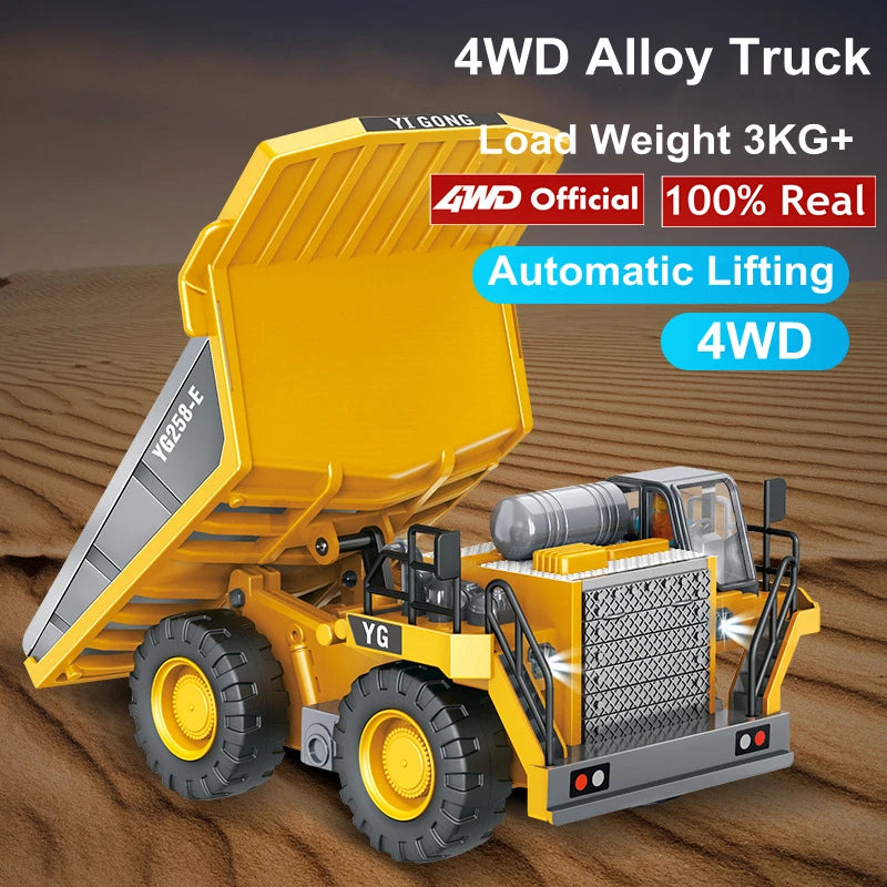 4WD Remote Control Excavator 4x4 Alloy Dump Truck Bulldozer Radio Model RC Car Construction Vehicle Toy Children Kids Gifts
