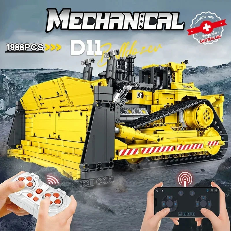 1836PCS D11 Bulldozer Remote Control Engineering Vehicle Building Blocks RC Car Model Bricks DIY Toys For Kids Birthday Gifts